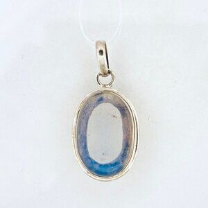 Brand New Sterling Silver 925 Large Blue Gemstone Natural Ore Linear Pendant
